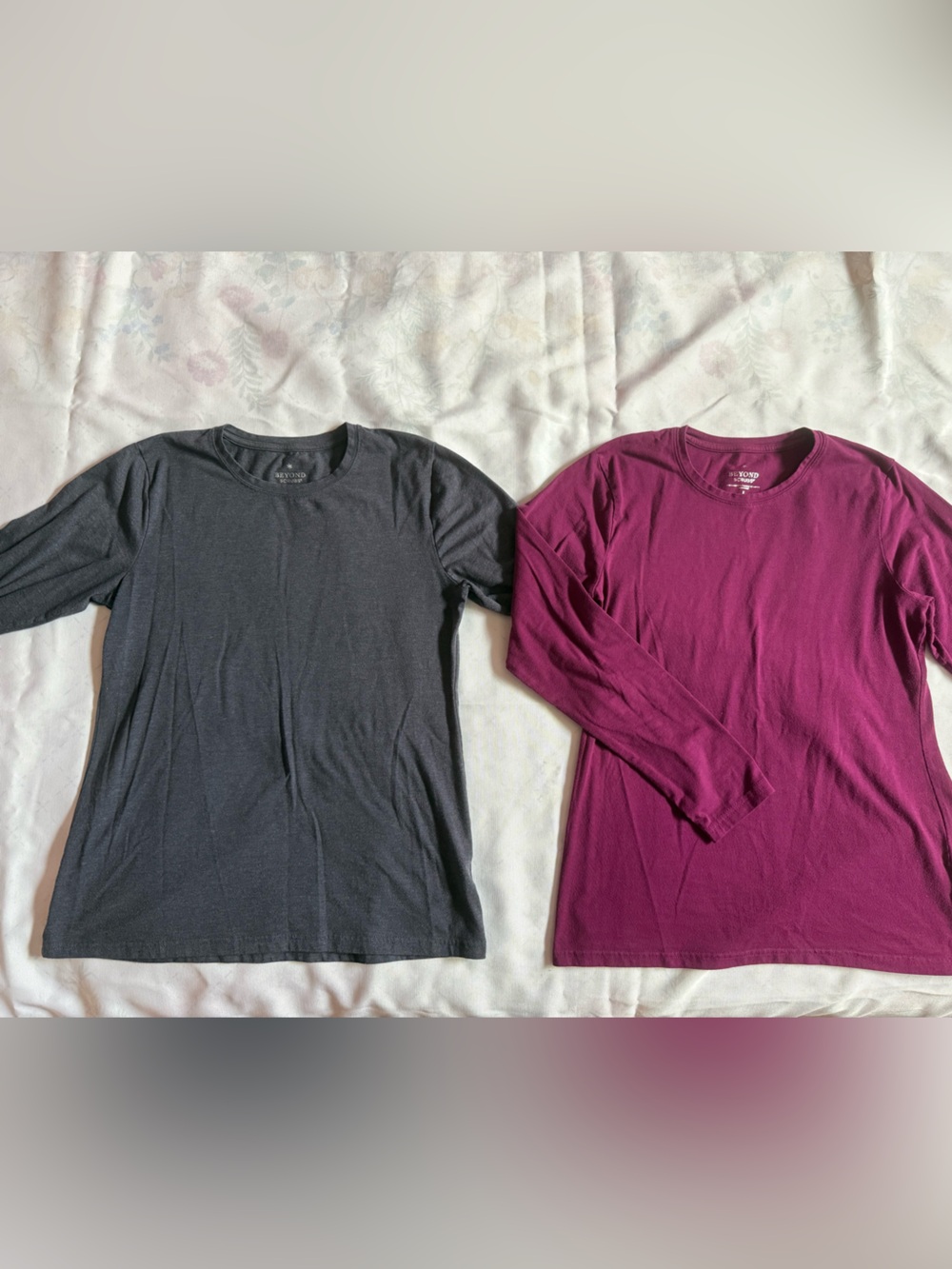 Women's Long Sleeve Crewneck Tee in Black and Plum